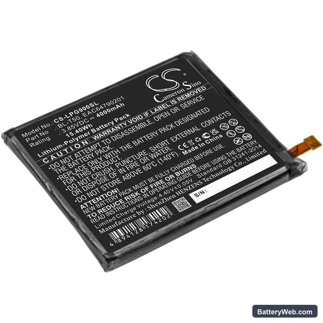 LG Velvet 5G Replacement Battery, 3.85V, 4000mAh, Li-Polymer 1