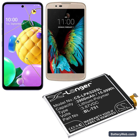 LG K52 Replacement Battery, 3.87V, 3900mAh, Li-Polymer 5