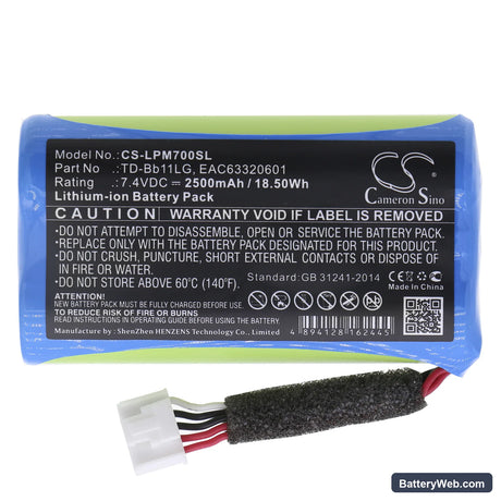 LG Music Flow P7 Replacement Battery, 7.4V, 2500mAh, Li-ion 3