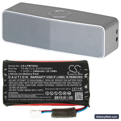 LG Music Flow P7 Replacement Battery, 7.4V, 3400mAh, Li-ion 6