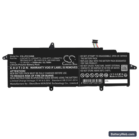 Lenovo ThinkPad X13 Gen 2(Intel)-20WK00ACMZ Replacement Battery, 15.36V, 3500mAh, Li-Polymer 3