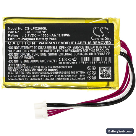LG XBOOM Go PL2 Replacement Battery, 3.7V, 1500mAh, Li-Polymer 3