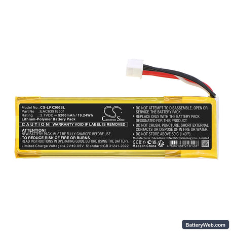 LG PK3 Replacement Battery, 3.7V, 5200mAh, Li-Polymer 3