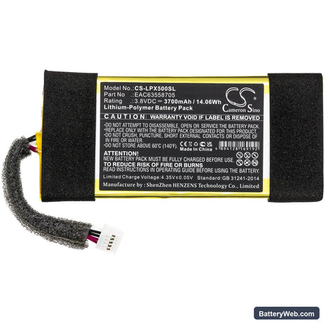 LG XBOOM Go PL5 Replacement Battery, 3.8V, 3700mAh, Li-Polymer 3