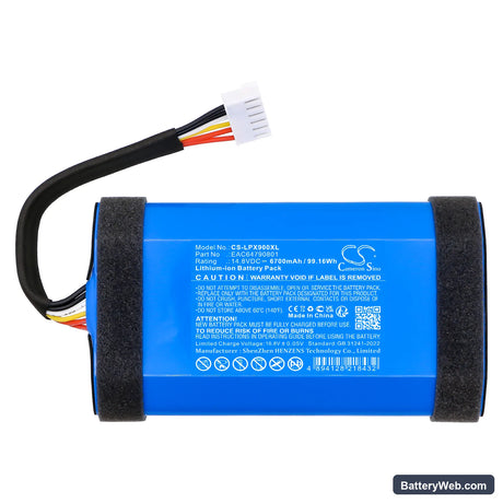 LG XBOOM Go XG9 Replacement Battery, 14.8V, 6700mAh, Li-ion 3