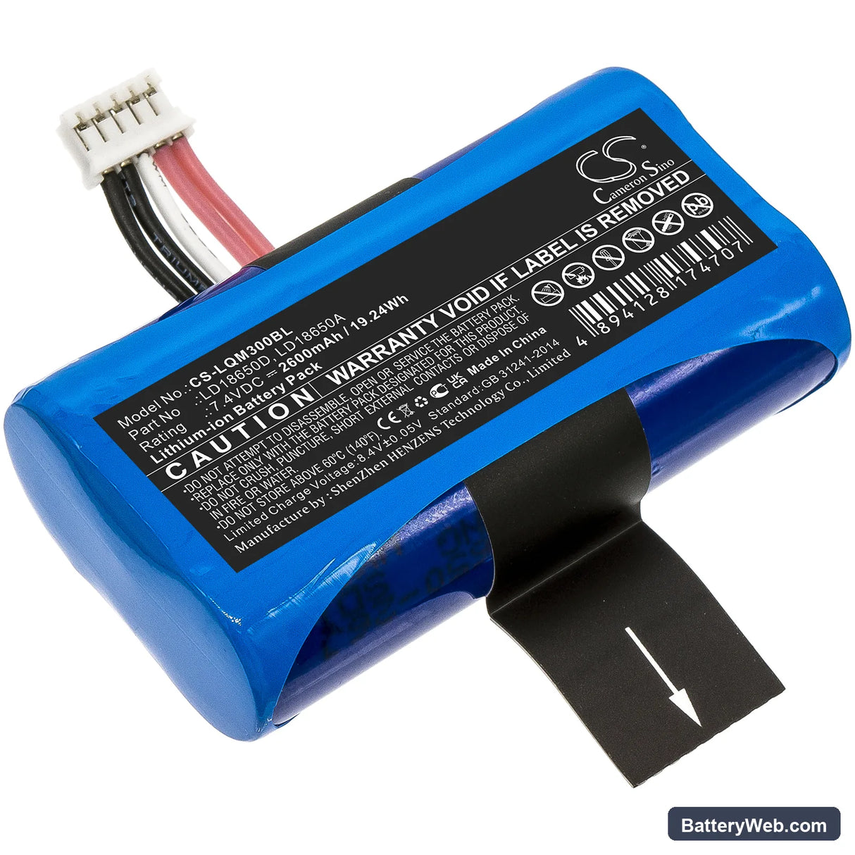 Ingenico APos A8 Replacement Battery, 7.4V, 2600mAh, Li-ion 1