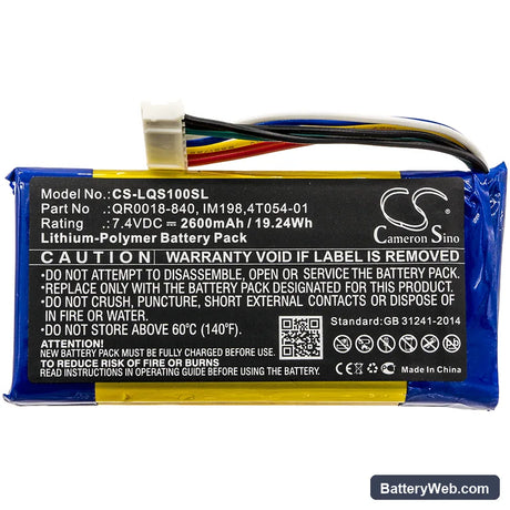 Qolsys IQ Panel Replacement Battery, 7.4V, 2600mAh, Li-Polymer 3