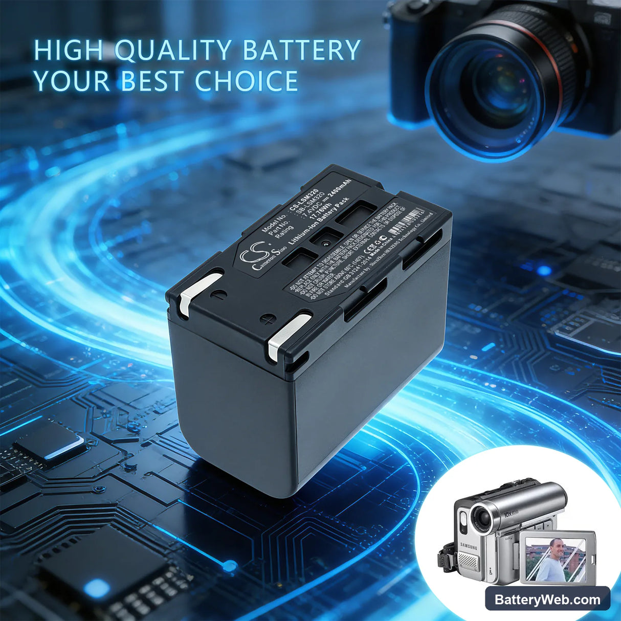 Samsung VP-D351i Replacement Battery, 7.4V, 2400mAh, Li-ion 6