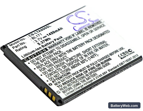 Lenovo A60 Replacement Battery, 3.7V, 1450mAh, Li-ion 1