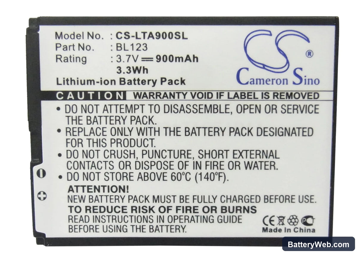 Lenovo A900 Replacement Battery, 3.7V, 900mAh, Li-ion 5