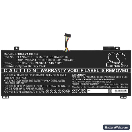 Lenovo xiaoxin Air 13IWL Replacement Battery, 15.36V, 2800mAh, Li-Polymer 3