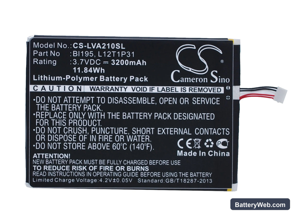 Lenovo A2107 Replacement Battery, 3.7V, 3200mAh, Li-Polymer 1