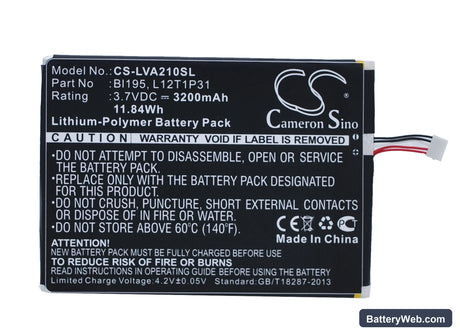 Lenovo A2107 Replacement Battery, 3.7V, 3200mAh, Li-Polymer 1