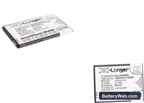 Lenovo A208t Replacement Battery, 3.7V, 1600mAh, Li-ion 1