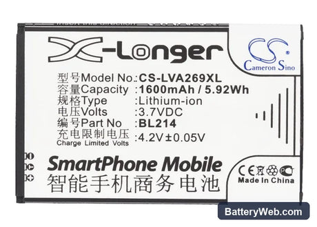 Lenovo A208t Replacement Battery, 3.7V, 1600mAh, Li-ion 5
