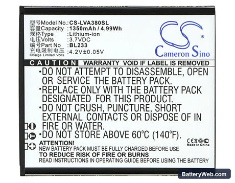 Lenovo A3600-D Replacement Battery, 3.7V, 1350mAh, Li-ion 5