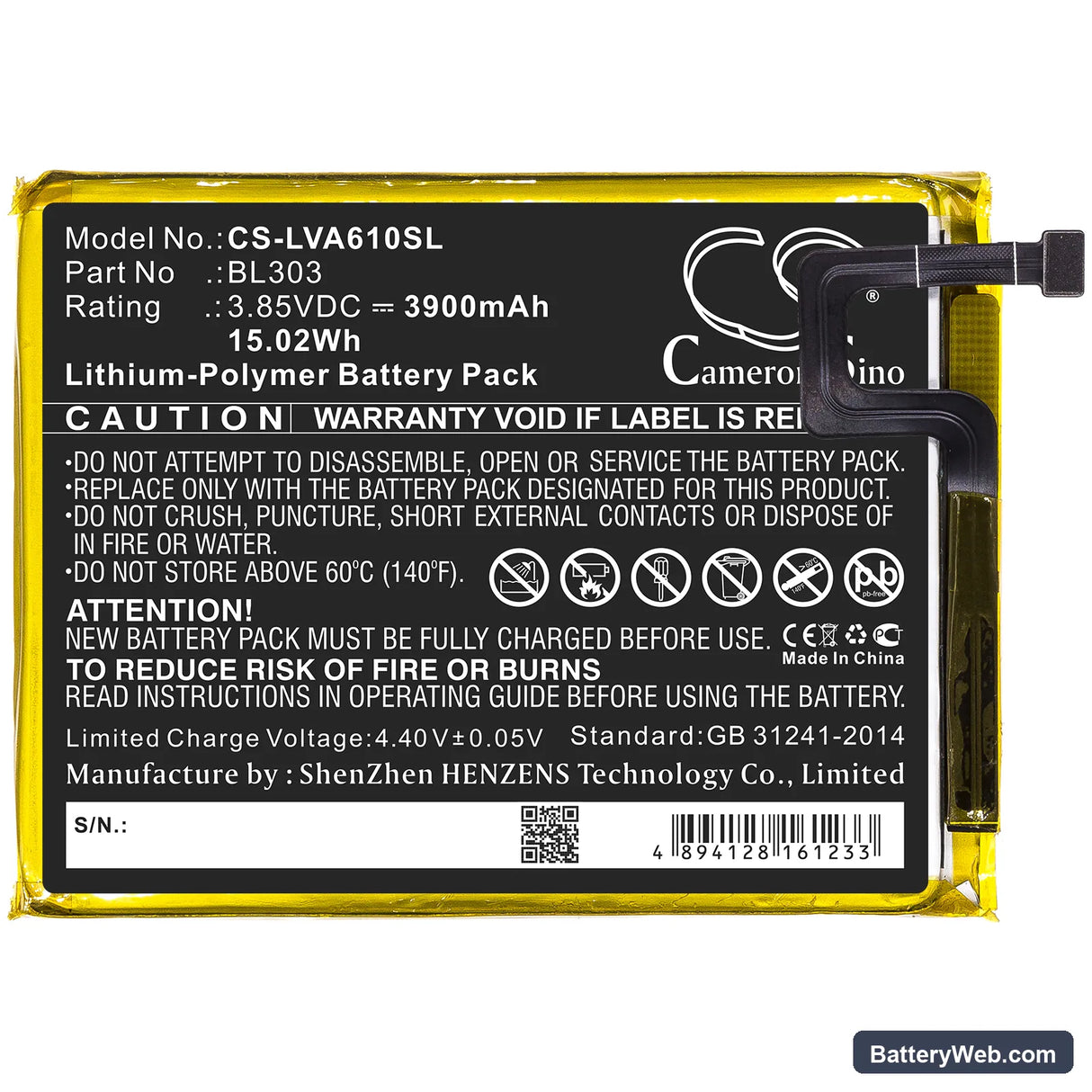 Lenovo A6 Note Replacement Battery, 3.85V, 3900mAh, Li-Polymer 3