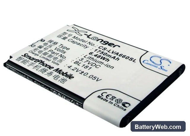 Lenovo A66T Replacement Battery, 3.7V, 1750mAh, Li-ion 1