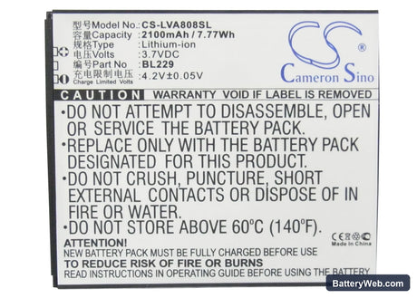 Lenovo A8 Replacement Battery, 3.7V, 2100mAh, Li-ion 5