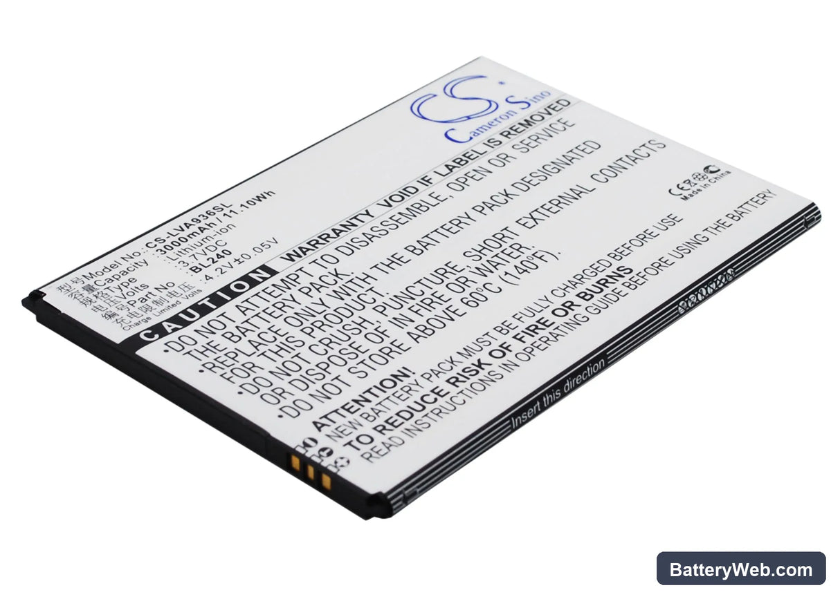 Lenovo A936 Replacement Battery, 3.7V, 3000mAh, Li-Polymer 2