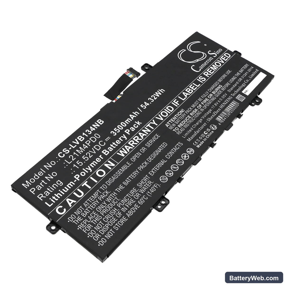 Lenovo ThinkBook 13s G4 IAP-21AR001BGE Replacement Battery, 15.52V, 3500mAh, Li-Polymer 1