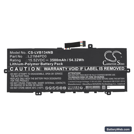 Lenovo ThinkBook 13s G4 IAP-21AR001BGE Replacement Battery, 15.52V, 3500mAh, Li-Polymer 3