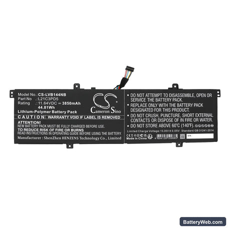 Lenovo ThinkBook 14 G4 IAP 21CX0036MJ Replacement Battery, 11.64V, 3850mAh, Li-Polymer 3
