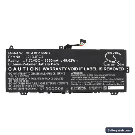 Lenovo ThinkBook 16 G6 IRL-21KH006HUA Replacement Battery, 7.72V, 6350mAh, Li-Polymer 3