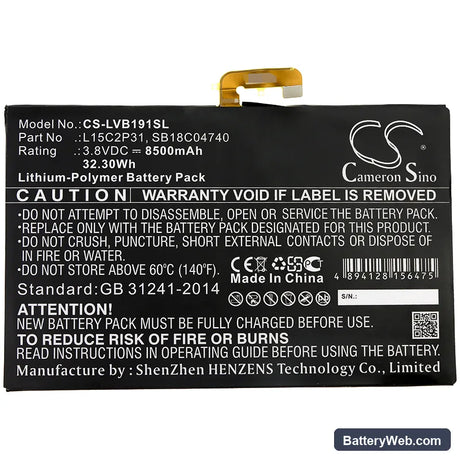 Lenovo Yoga Book Replacement Battery, 3.8V, 8500mAh, Li-Polymer 3