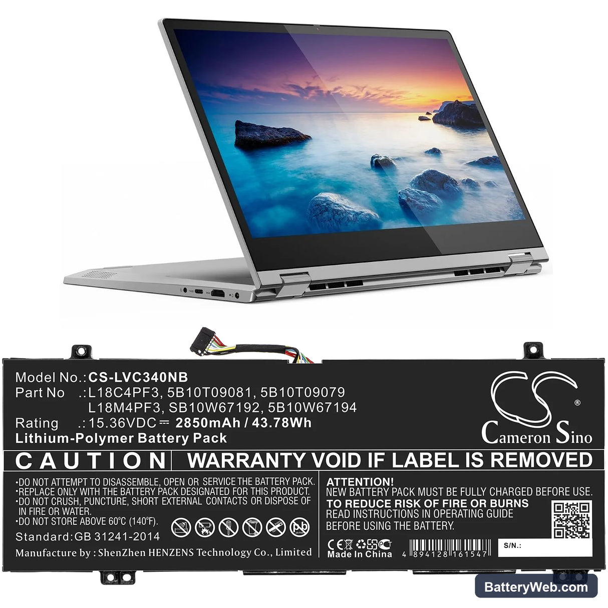 Lenovo IdeaPad C340-14IWL Replacement Battery, 15.36V, 2850mAh, Li-Polymer 5