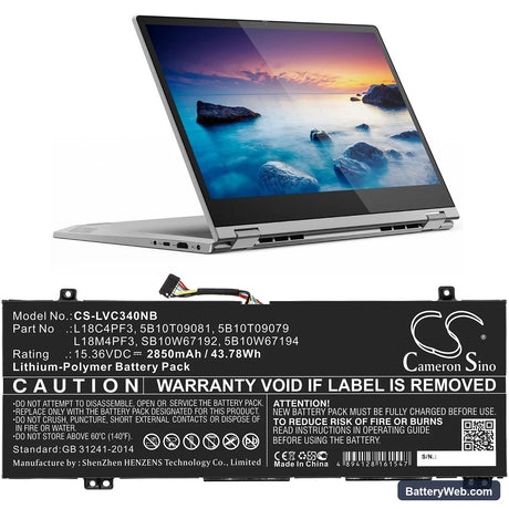 Lenovo IdeaPad C340-14IWL Replacement Battery, 15.36V, 2850mAh, Li-Polymer 5