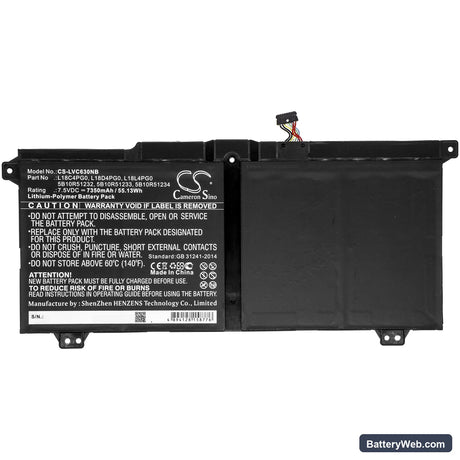Lenovo Yoga Chromebook C630 Replacement Battery, 7.5V, 7350mAh, Li-Polymer 3