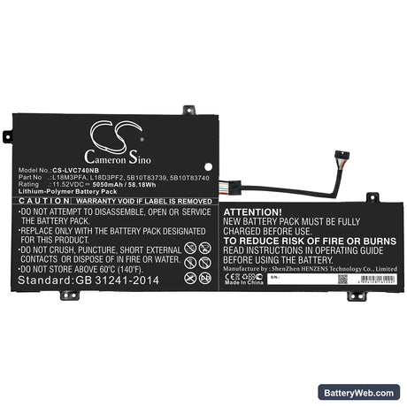 Lenovo Yoga C740 Replacement Battery, 11.52V, 5050mAh, Li-Polymer 3