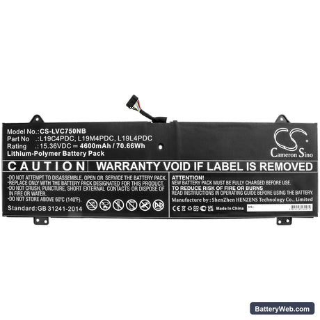 Lenovo Yoga C750 14 ITL Replacement Battery, 15.36V, 4600mAh, Li-Polymer 3