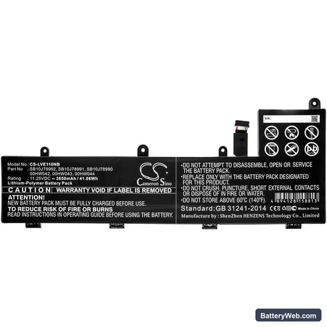 Lenovo ThinkPad Yoga 11e 20GA000MUS Replacement Battery, 11.25V, 3650mAh, Li-Polymer 3