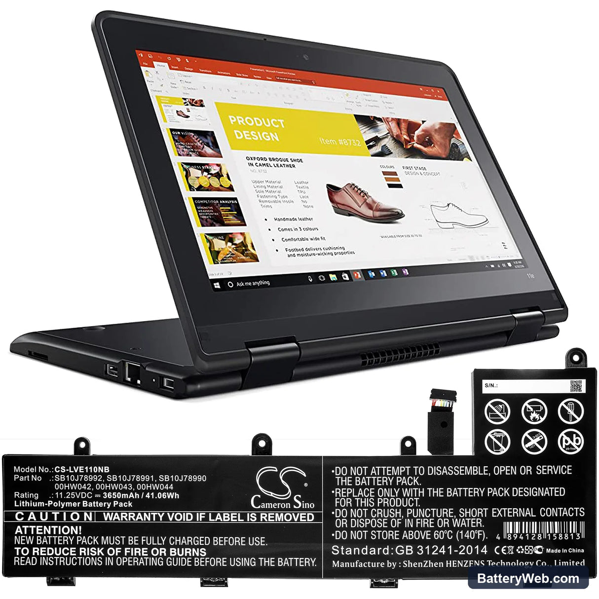 Lenovo ThinkPad Yoga 11e 20GA000MUS Replacement Battery, 11.25V, 3650mAh, Li-Polymer 5
