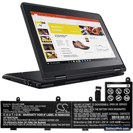 Lenovo ThinkPad Yoga 11e 20GA000MUS Replacement Battery, 11.25V, 3650mAh, Li-Polymer 5