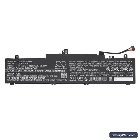 Lenovo ThinkPad E14 Gen 6 Replacement Battery, 11.4V, 4500mAh, Li-Polymer 3