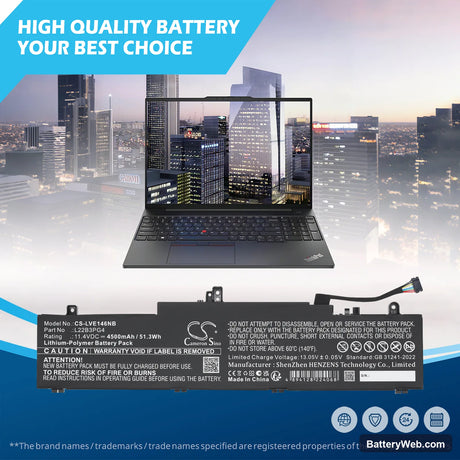 Lenovo ThinkPad E14 Gen 6 Replacement Battery, 11.4V, 4500mAh, Li-Polymer 6