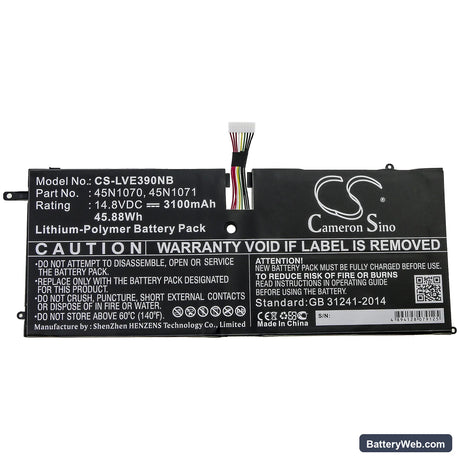 Lenovo ThinkPad X1 Carbon 3460-22U Replacement Battery, 14.8V, 3100mAh, Li-Polymer 3