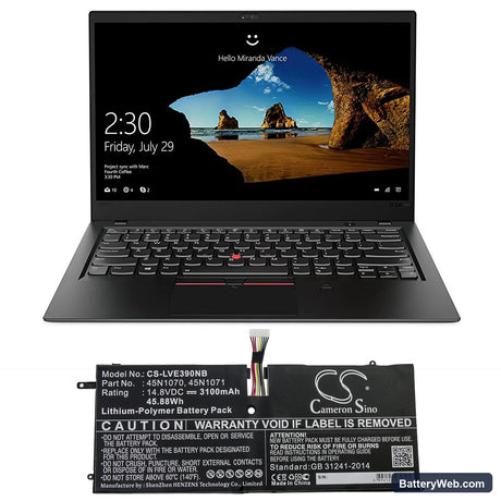 Lenovo ThinkPad X1 Carbon 3460-22U Replacement Battery, 14.8V, 3100mAh, Li-Polymer 5
