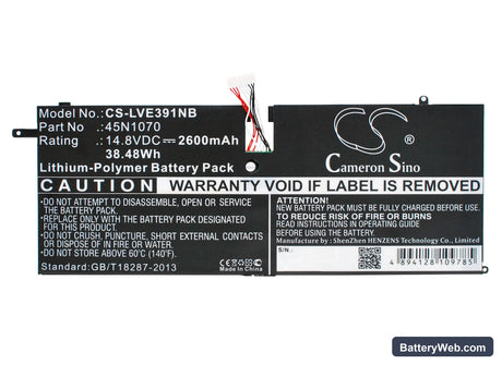 Lenovo ThinkPad X1 Carbon 3444 Replacement Battery, 14.8V, 2600mAh, Li-Polymer 5