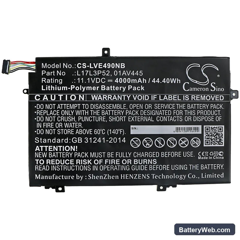 Lenovo ThinkPad E590(20NB0032CD) Replacement Battery, 11.1V, 4000mAh, Li-Polymer 3