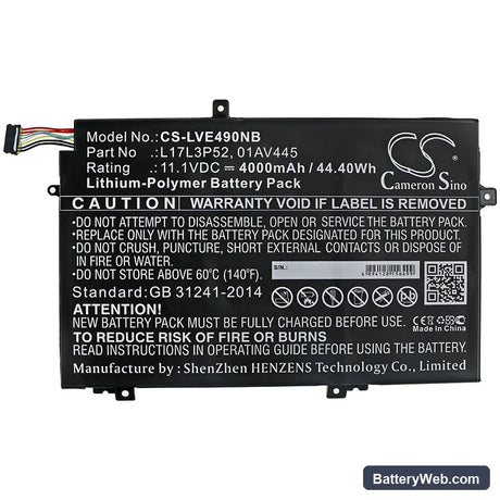 Lenovo ThinkPad E590(20NB0032CD) Replacement Battery, 11.1V, 4000mAh, Li-Polymer 3