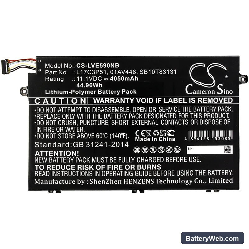 Lenovo ThinkPad E590 Replacement Battery, 11.1V, 4050mAh, Li-Polymer 3
