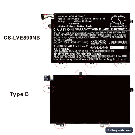 Lenovo ThinkPad E590 Replacement Battery, 11.1V, 4050mAh, Li-Polymer 5