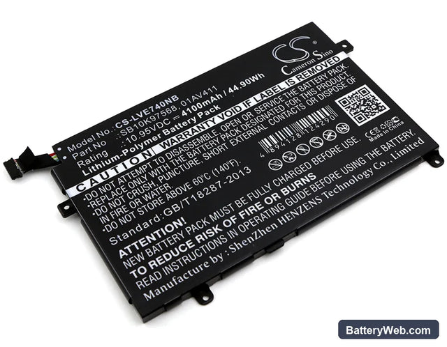 Lenovo Thinkpad E470 Replacement Battery, 10.95V, 4100mAh, Li-Polymer 1