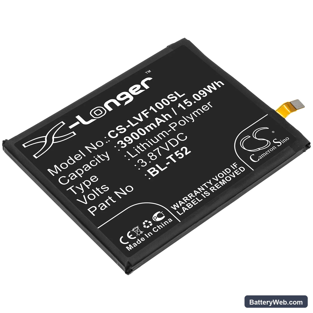 LG Wing 5G Replacement Battery, 3.87V, 3900mAh, Li-Polymer 1