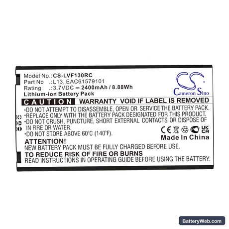 NTT DoCoMo L09C Replacement Battery, 3.7V, 2400mAh, Li-ion 3