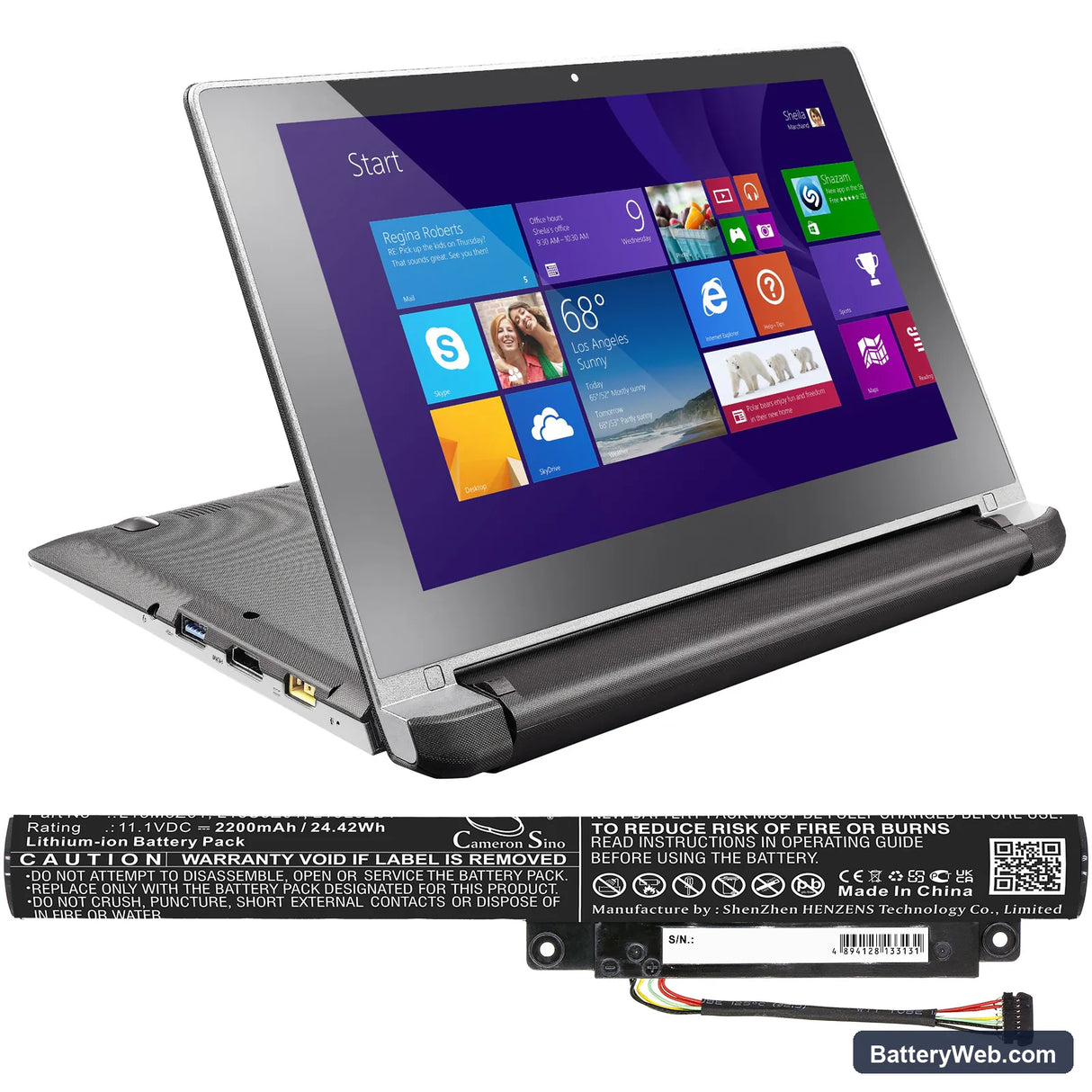 Lenovo IdeaPad Flex 10 Replacement Battery, 11.1V, 2200mAh, Li-ion 5